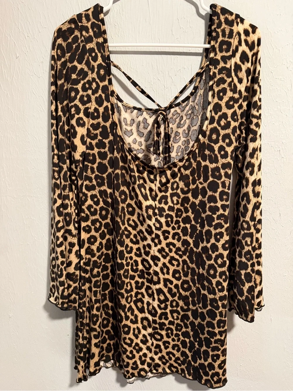 Leopard Print Long Sleeve Women’s Dress - Tan and Black